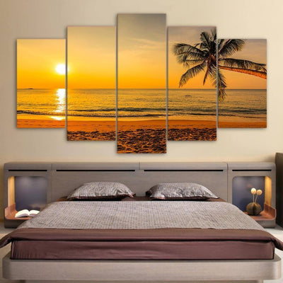 Beach Sunset & Palm Tree Multi-Panel Canvas Wall Art