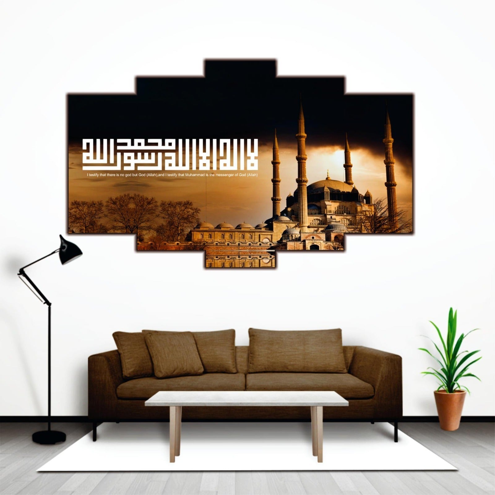 Majestic Islamic Horizon: Calligraphy & Mosque Multi-Panel Canvas