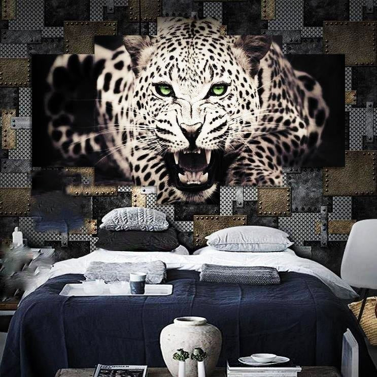 Striking Growling Leopard Canvas Set