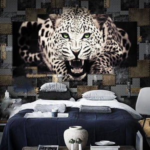 Striking Growling Leopard Canvas Set